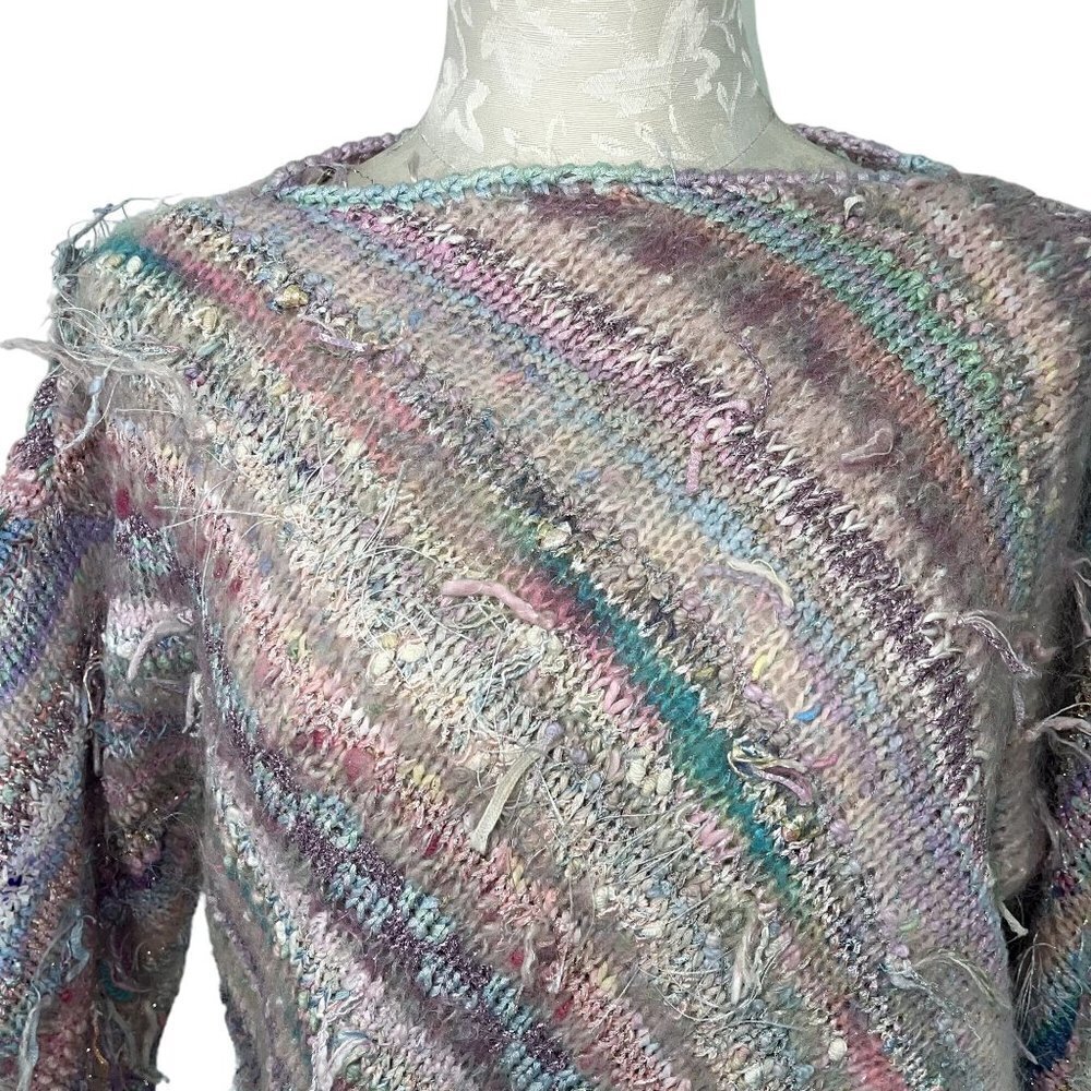 Vintage Womens Pullover Sweater Size Medium Pastel Striped Mixed Knit Handmade - Picture 8 of 13